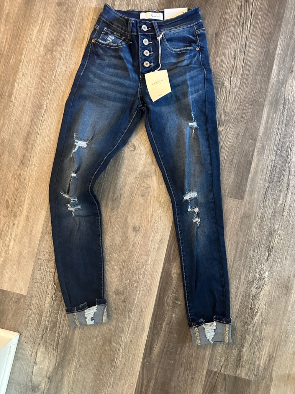 KanCan Women's Dark Blue Distressed Skinny Jeans